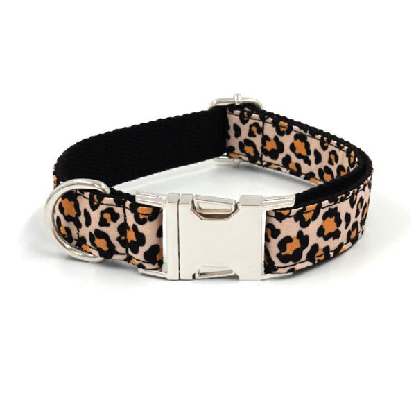 Leopard Print Dog Collar — Fashion Collar with Silver Buckle, XS–XL