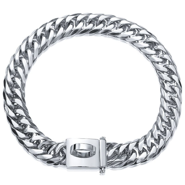 Gold Stainless Steel Dog Collar & Leash Set — 17mm Cuban Chain for Medium & Large Breeds