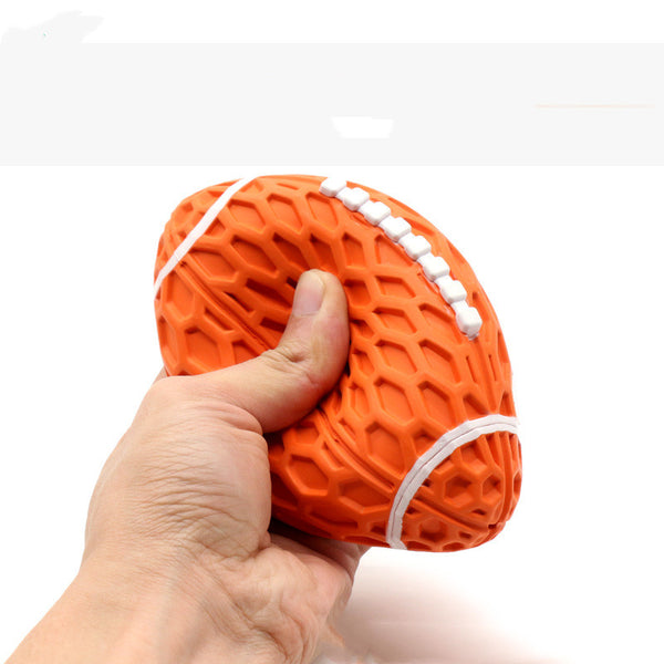 Rubber Rugby Dog Chew Toy — Bite-Resistant, Squeaky, Two Sizes