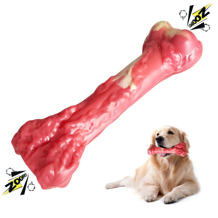 Bite-Resistant Rubber Dog Chew Bone — Squeaky Molar Toy, Two Sizes