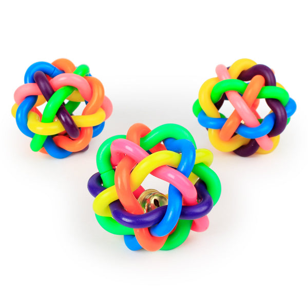 Woven Rainbow Dog Toy Ball — 5.5cm Bell Ball for Chase & Play