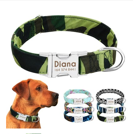 Personalized Engraved Dog Collar — Custom Name, Durable Nylon, Metal Buckle