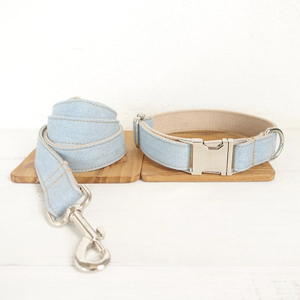 Blue Denim Dog Leash — Polyester Denim Style, XS–XL Sizes