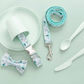 Dog and Cat Collar Set with Bowtie and Tropical Leaves