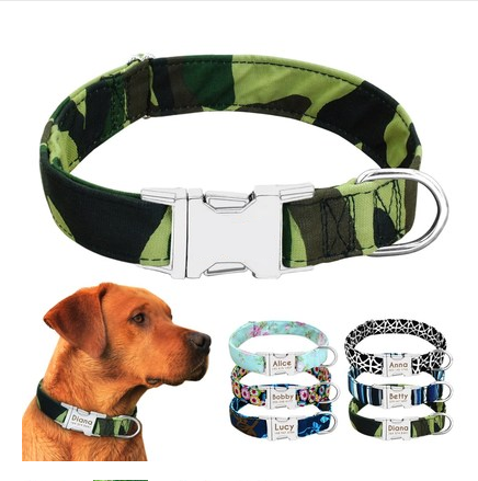 Personalized Engraved Dog Collar — Custom Name, Durable Nylon, Metal Buckle