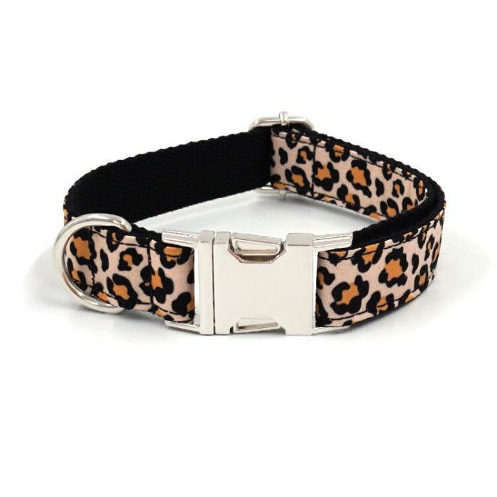 Leopard Print Dog Collar — Fashion Collar with Silver Buckle, XS–XL