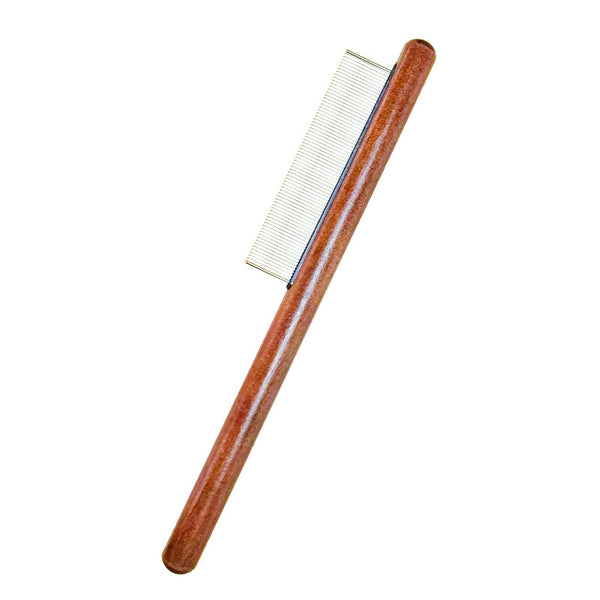 Wooden-Handle Pet Grooming Comb — Steel-Needle Comb for Loose Fur