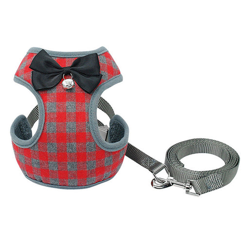 Checkered Dog Harness & Leash Set — Bowtie Harness for Small Dogs & Cats