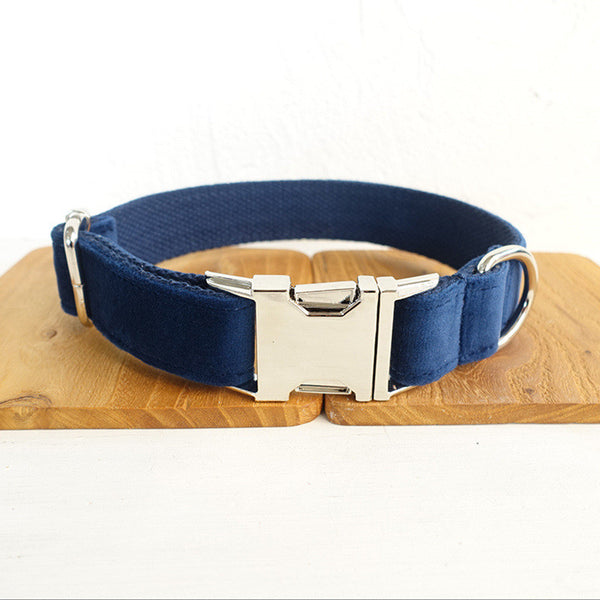 Velvet Finish Polyester Dog Collar — Adjustable, XS–XL, Navy Blue
