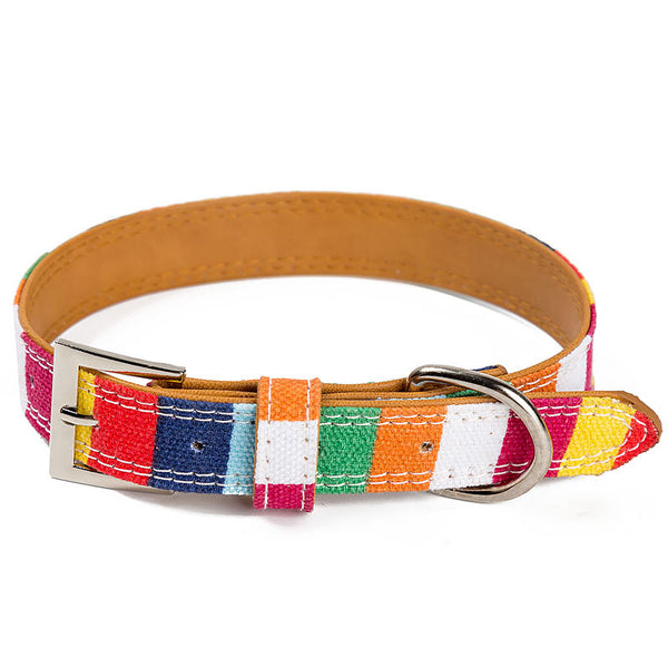Colorful Striped Pet Collar — Vibrant 7-Colour PU Collar for Dogs & Cats