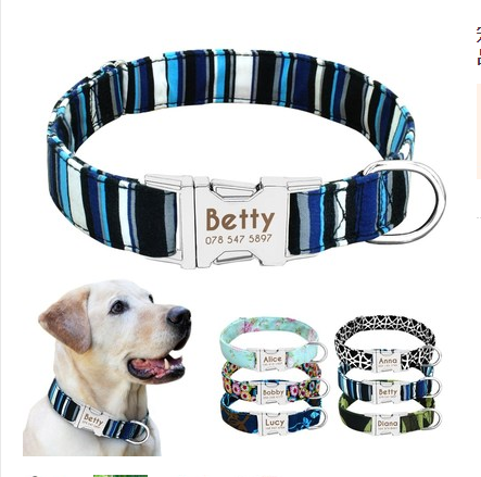 Personalized Engraved Dog Collar — Custom Name, Durable Nylon, Metal Buckle