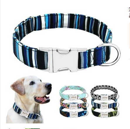 Personalized Engraved Dog Collar — Custom Name, Durable Nylon, Metal Buckle