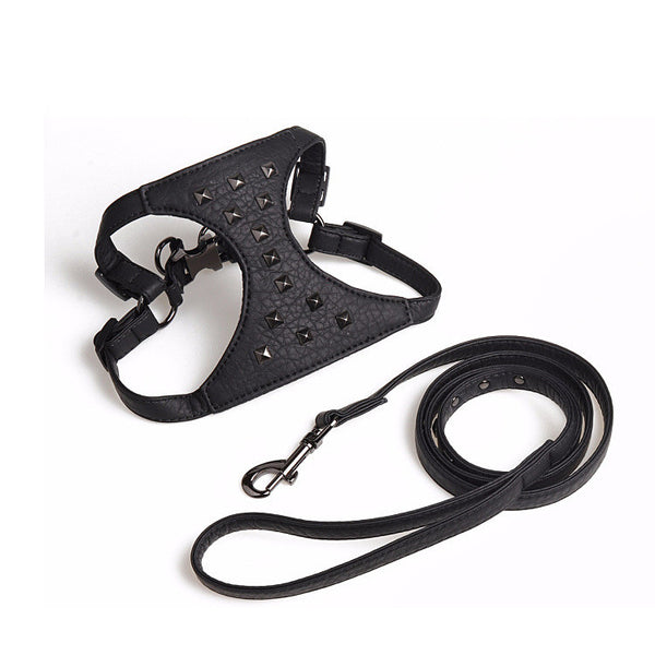 Studded Dog Harness & Leash Set — Adjustable Leather-Look Vest with Studded Leash