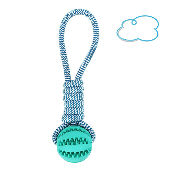Interactive Treat-Dispensing Dog Ball — Rubber Ball with Rope for Small & Medium Dogs