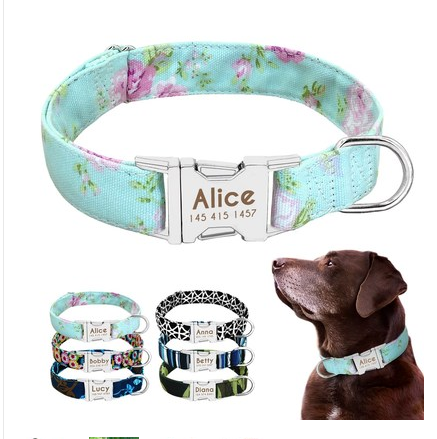 Personalized Engraved Dog Collar — Custom Name, Durable Nylon, Metal Buckle