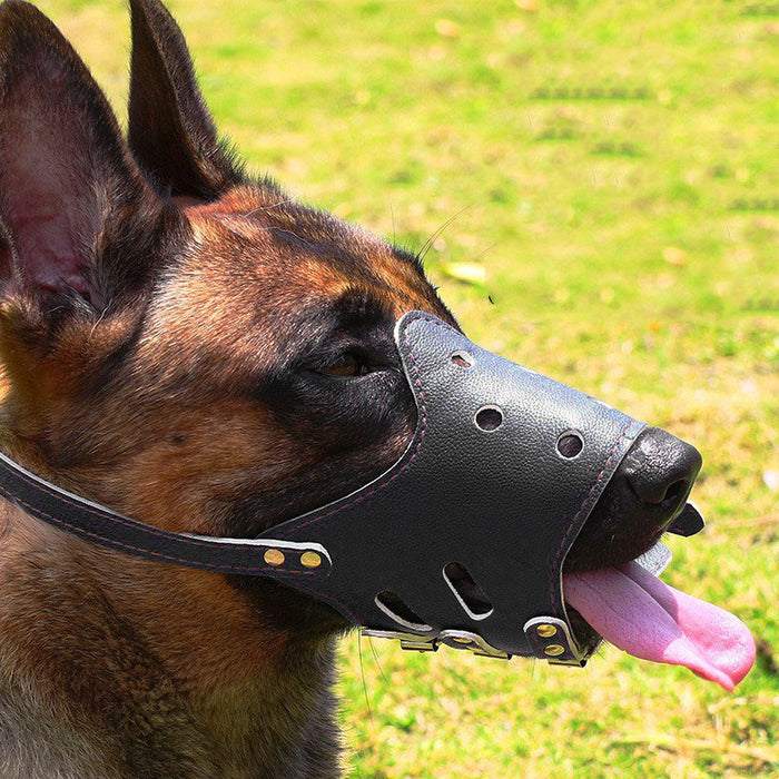 Cowhide Dog Muzzle — Anti-Bark & Anti-Scavenging for Medium & Large Dogs