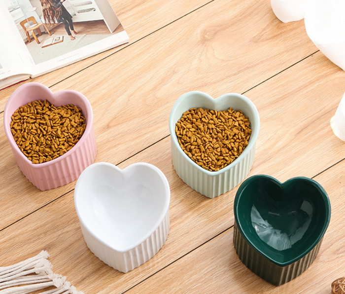 Slanted Ceramic Cat Bowl — Raised Angle for Easier Eating