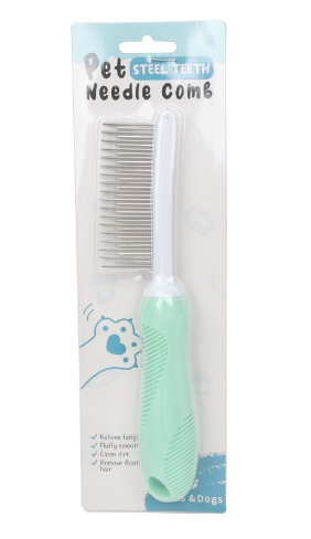 Pet Grooming Needle Comb — Fine-Bristle Detangling Comb for Loose Fur & Mats